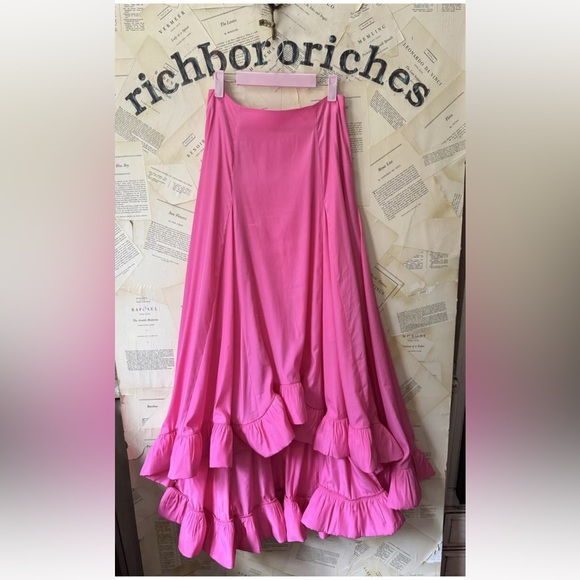 Anthropologie Mare Mare Ruffle Hem Midi Maxi Skirt Hi Lo Lined Pink - Picture 5 of 6